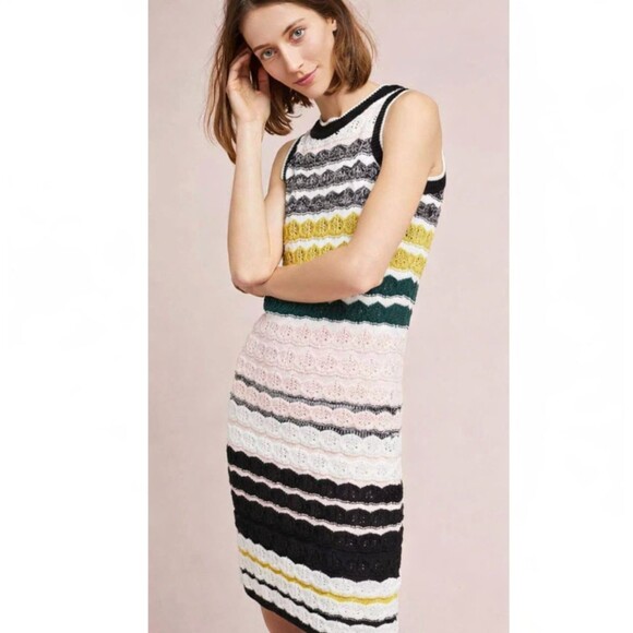 Anthro Akemi Kin Crochet Knit Dress XL April Sleeveless Striped Retro Fitted NWT - Picture 3 of 11